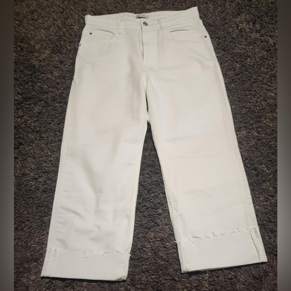 Zara Denim - ZARA Loose Fit Marine Style Flare Raw Hem White Women's Denim Jean Sz. 10x25 **